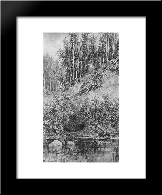 Bank Of The Stream 20x24 Black Modern Wood Framed Art Print Poster by Shishkin, Ivan