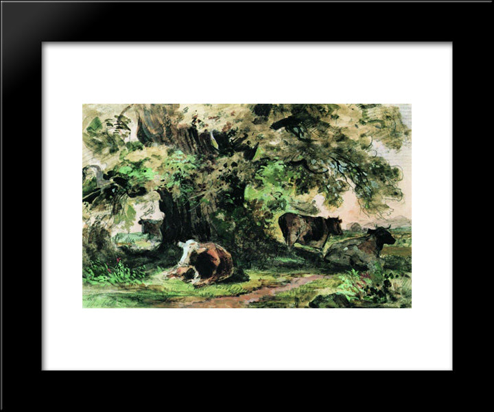 Cows Under The Oak 20x24 Black Modern Wood Framed Art Print Poster by Shishkin, Ivan