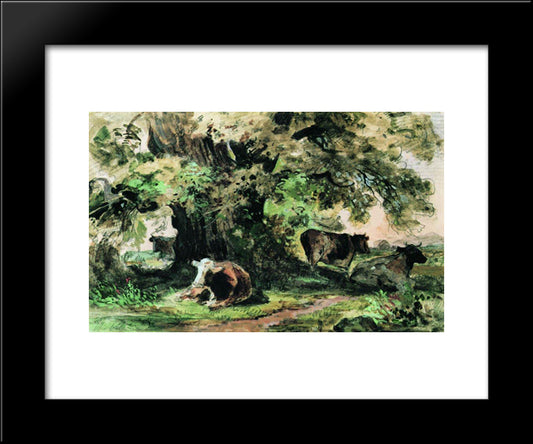 Cows Under The Oak 20x24 Black Modern Wood Framed Art Print Poster by Shishkin, Ivan