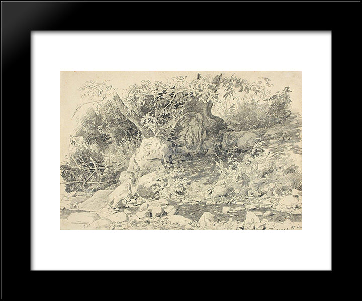 Creek In Gurzuf 20x24 Black Modern Wood Framed Art Print Poster by Shishkin, Ivan