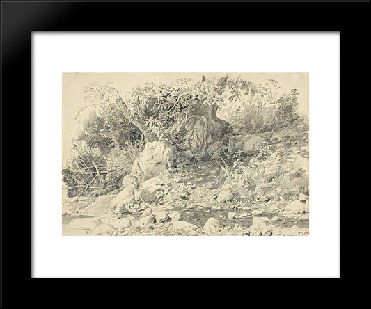 Creek In Gurzuf 20x24 Black Modern Wood Framed Art Print Poster by Shishkin, Ivan