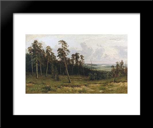 Fir Forest On The River Kama 20x24 Black Modern Wood Framed Art Print Poster by Shishkin, Ivan