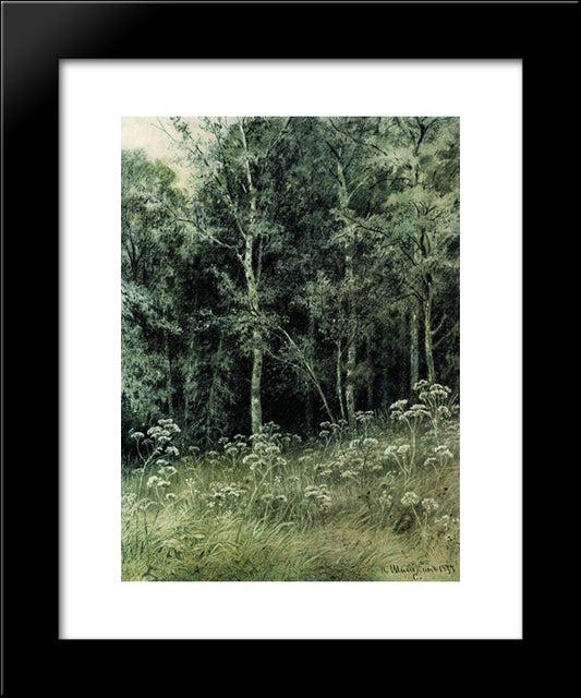 Flowers In The Forest 20x24 Black Modern Wood Framed Art Print Poster by Shishkin, Ivan