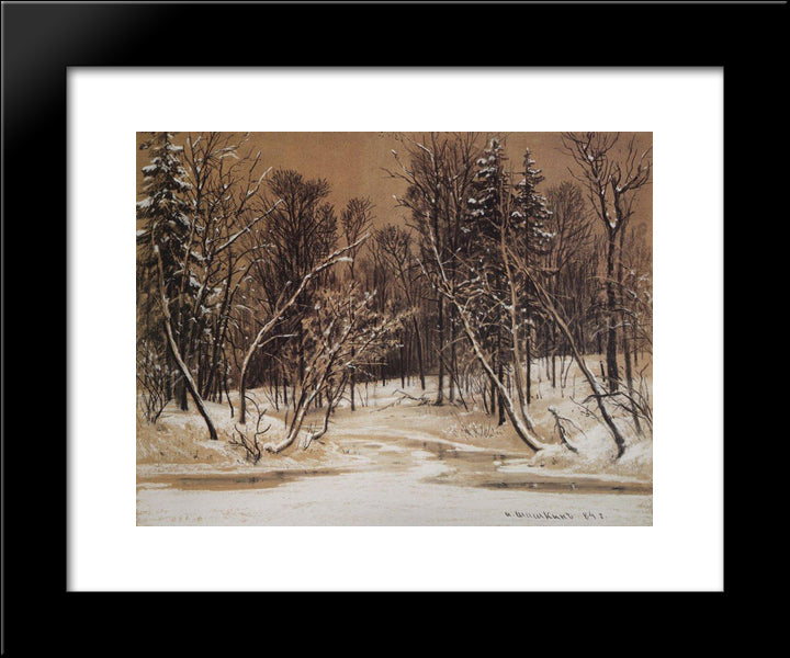 Forest In Winter 20x24 Black Modern Wood Framed Art Print Poster by Shishkin, Ivan