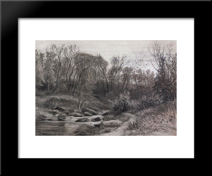 Forest Stream. Evening 20x24 Black Modern Wood Framed Art Print Poster by Shishkin, Ivan