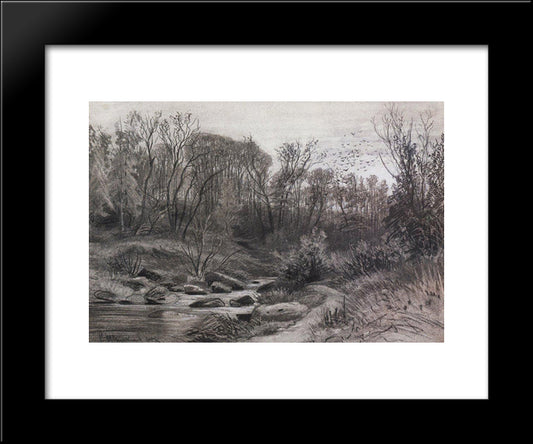 Forest Stream. Evening 20x24 Black Modern Wood Framed Art Print Poster by Shishkin, Ivan