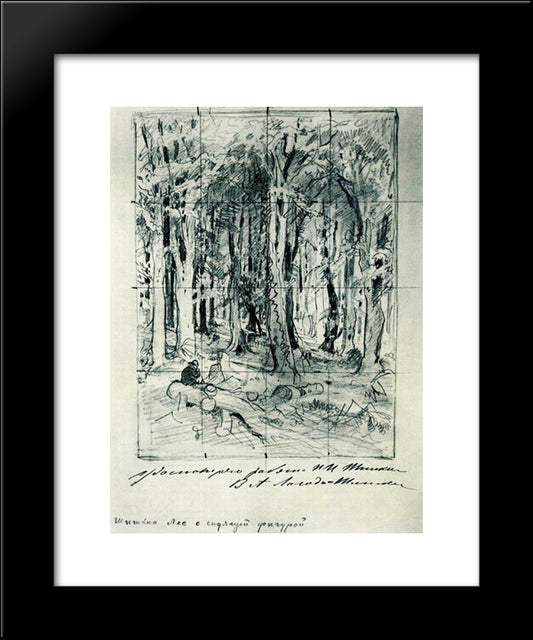 Forest With A Seated Figure 20x24 Black Modern Wood Framed Art Print Poster by Shishkin, Ivan