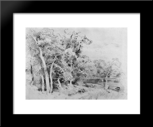 Grove On The Shore Of The Pond 20x24 Black Modern Wood Framed Art Print Poster by Shishkin, Ivan
