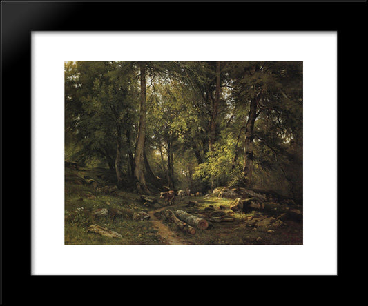 Herd In The Forest 20x24 Black Modern Wood Framed Art Print Poster by Shishkin, Ivan
