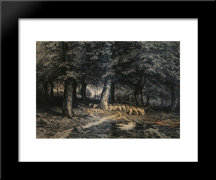 Herd Of Sheep In The Forest 20x24 Black Modern Wood Framed Art Print Poster by Shishkin, Ivan