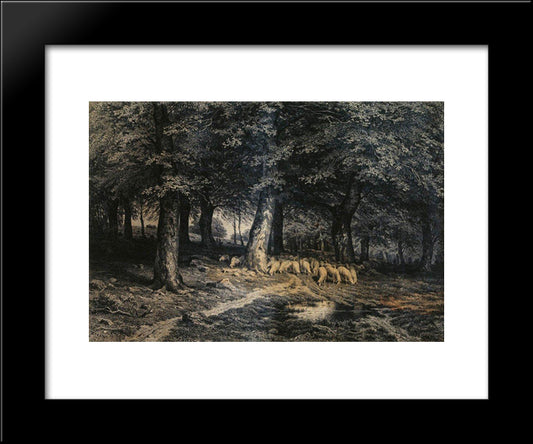 Herd Of Sheep In The Forest 20x24 Black Modern Wood Framed Art Print Poster by Shishkin, Ivan