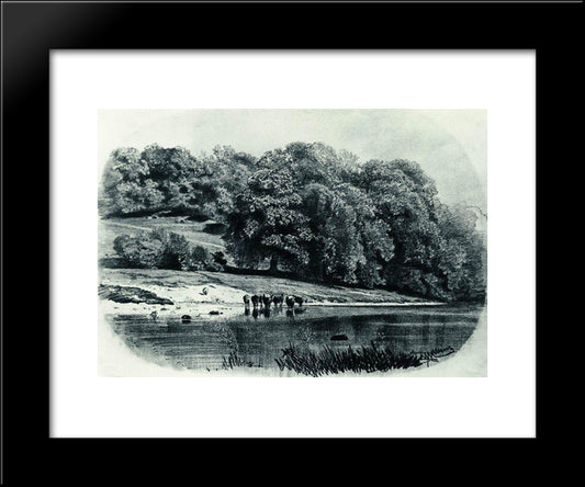 Herd On The River Bank 20x24 Black Modern Wood Framed Art Print Poster by Shishkin, Ivan