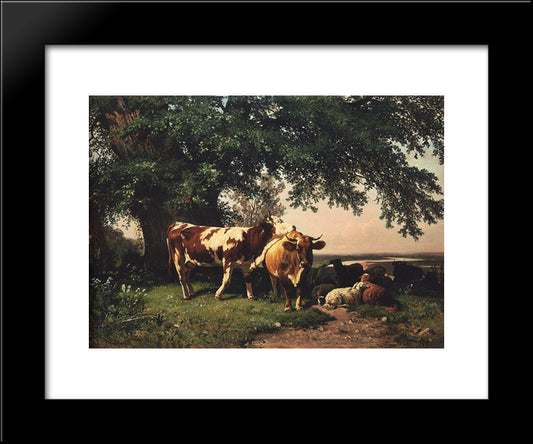 Herd Under The Trees 20x24 Black Modern Wood Framed Art Print Poster by Shishkin, Ivan