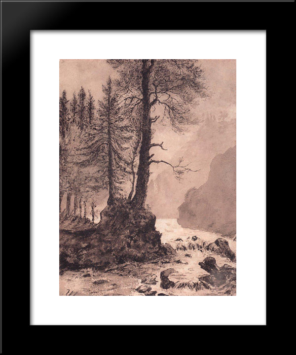 Mountain River 20x24 Black Modern Wood Framed Art Print Poster by Shishkin, Ivan