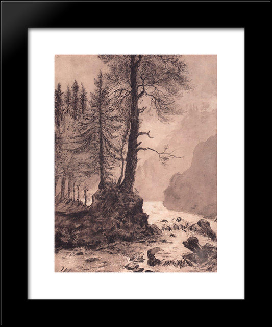 Mountain River 20x24 Black Modern Wood Framed Art Print Poster by Shishkin, Ivan