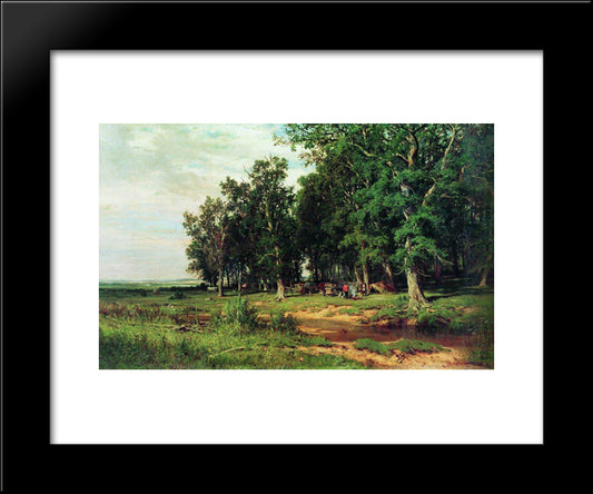 Mowing In The Oak Grove 20x24 Black Modern Wood Framed Art Print Poster by Shishkin, Ivan