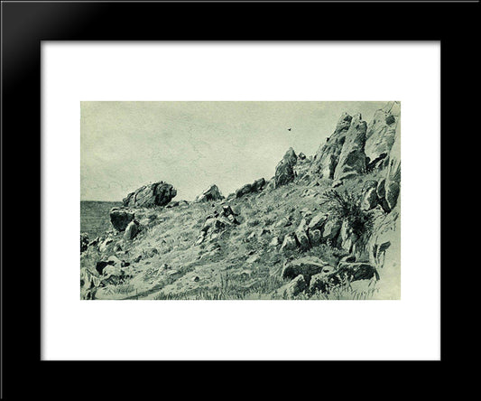 Rocks On The Beach. Gursuf 20x24 Black Modern Wood Framed Art Print Poster by Shishkin, Ivan