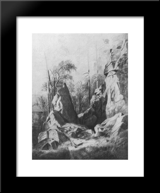 Rocks On The Island Of Valaam. Kukko 20x24 Black Modern Wood Framed Art Print Poster by Shishkin, Ivan