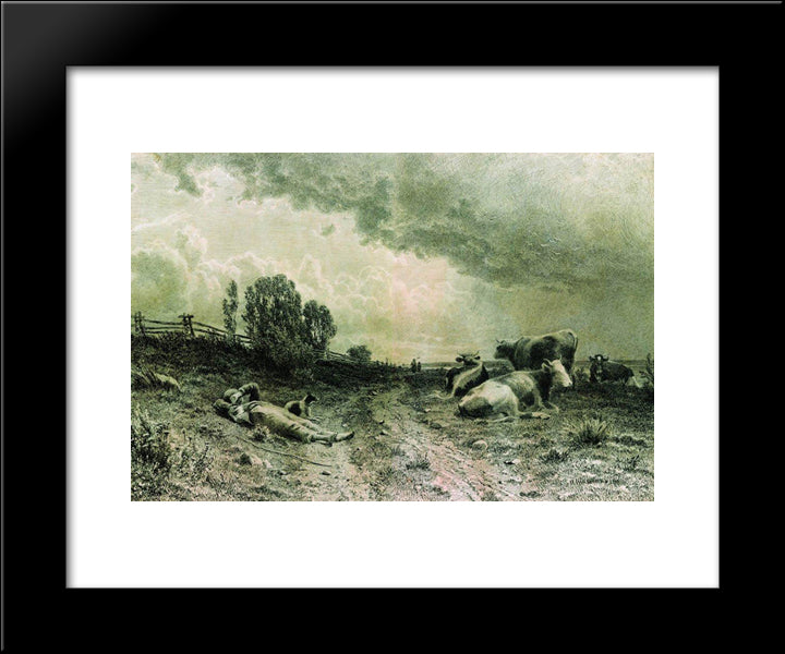 Summer In The Field (Landscape With A Herd) 20x24 Black Modern Wood Framed Art Print Poster by Shishkin, Ivan