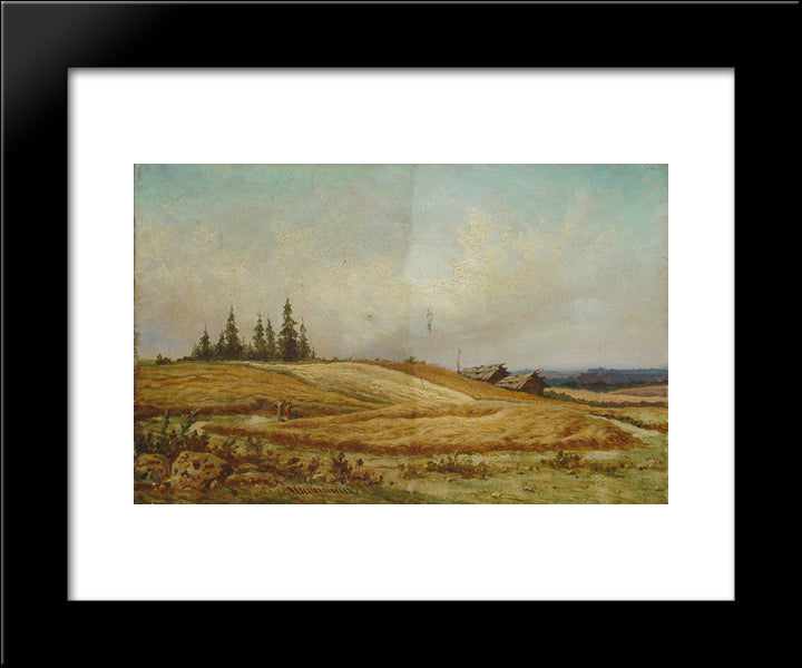 Summer Landscape With Two Houses 20x24 Black Modern Wood Framed Art Print Poster by Shishkin, Ivan