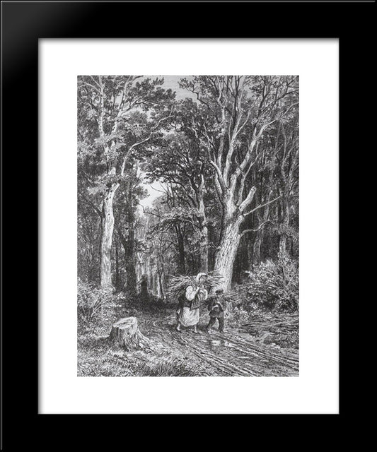 The Road In Forest 20x24 Black Modern Wood Framed Art Print Poster by Shishkin, Ivan