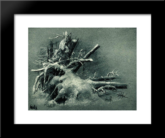 Uprooted Stumps Under The Snow 20x24 Black Modern Wood Framed Art Print Poster by Shishkin, Ivan