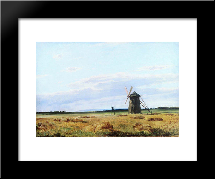 Windmill In The Field 20x24 Black Modern Wood Framed Art Print Poster by Shishkin, Ivan