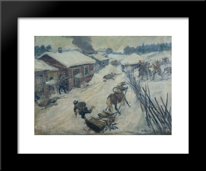 An Episode From The Civil War. The Battle In The Village. 20x24 Black Modern Wood Framed Art Print Poster by Vladimirov, Ivan