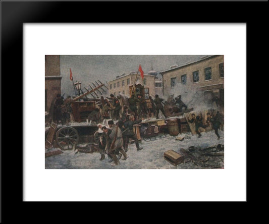 Barricade Fighting In Red Presnya 20x24 Black Modern Wood Framed Art Print Poster by Vladimirov, Ivan