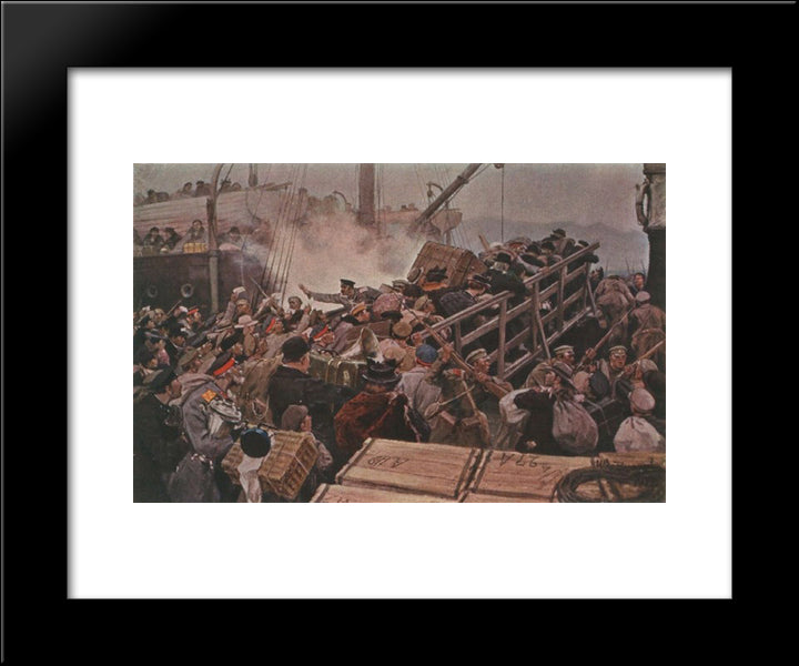 Flight Of The Bourgeoisie From Novorossiysk In 1920 20x24 Black Modern Wood Framed Art Print Poster by Vladimirov, Ivan