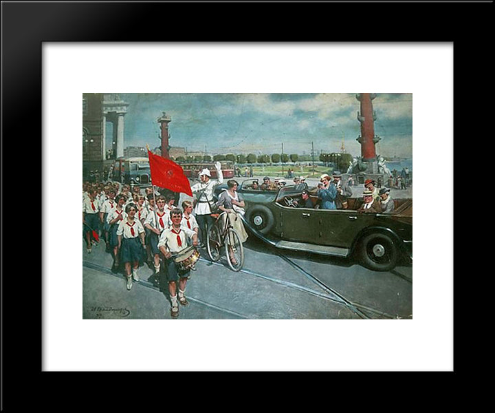 Foreigners In Leningrad 20x24 Black Modern Wood Framed Art Print Poster by Vladimirov, Ivan