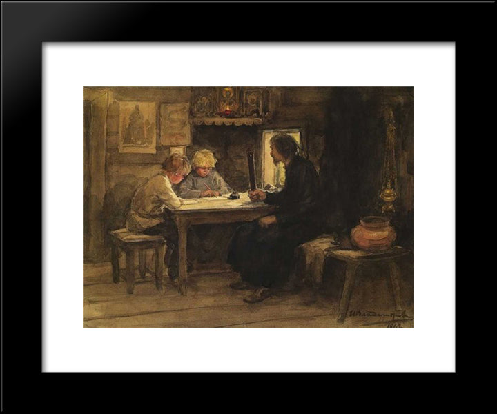 In A Lesson Of Credence With The Sexton 20x24 Black Modern Wood Framed Art Print Poster by Vladimirov, Ivan