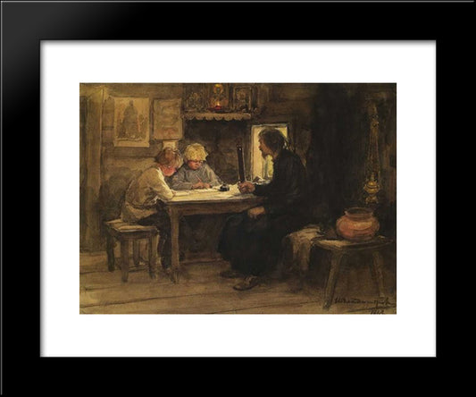 In A Lesson Of Credence With The Sexton 20x24 Black Modern Wood Framed Art Print Poster by Vladimirov, Ivan