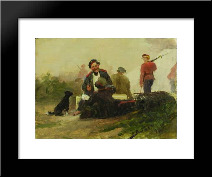 In The Military Camp. Etude. 20x24 Black Modern Wood Framed Art Print Poster by Vladimirov, Ivan