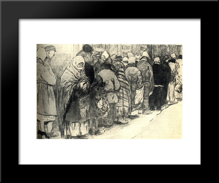 In The Queue For Bread. First World War. 20x24 Black Modern Wood Framed Art Print Poster by Vladimirov, Ivan