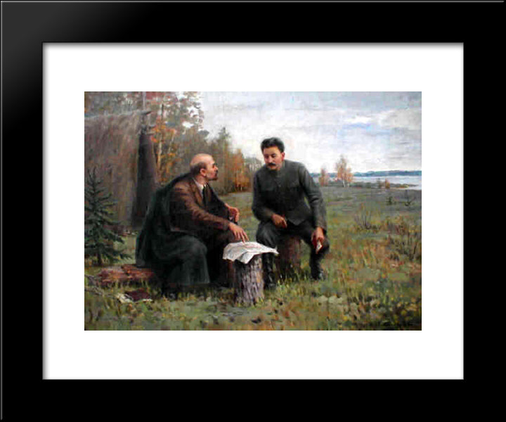 Lenin And Stalin In The Summer Of 1917 20x24 Black Modern Wood Framed Art Print Poster by Vladimirov, Ivan