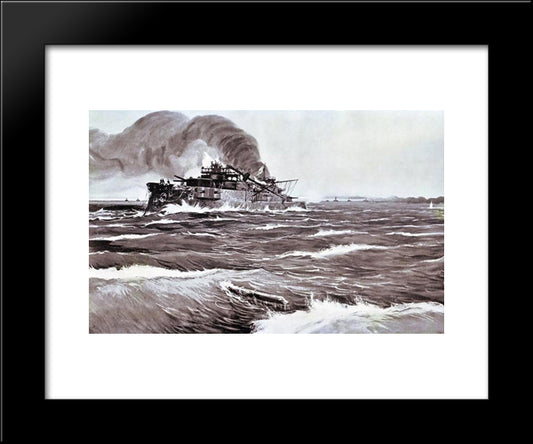 The Battle Of Tsushima. Last Minutes Of Battleship Prince Suvorov. 20x24 Black Modern Wood Framed Art Print Poster by Vladimirov, Ivan