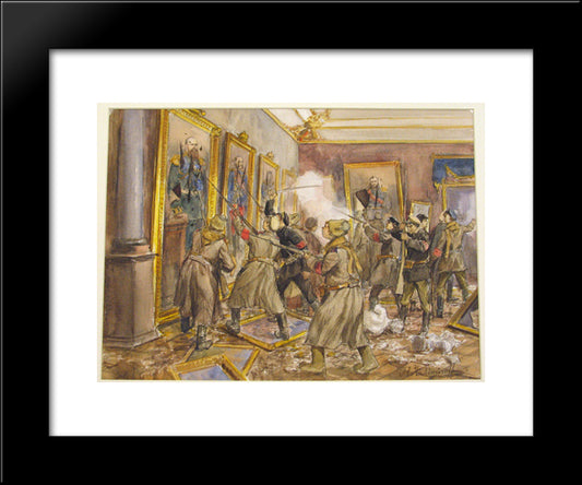 The Pogrom Of The Winter Palace 20x24 Black Modern Wood Framed Art Print Poster by Vladimirov, Ivan