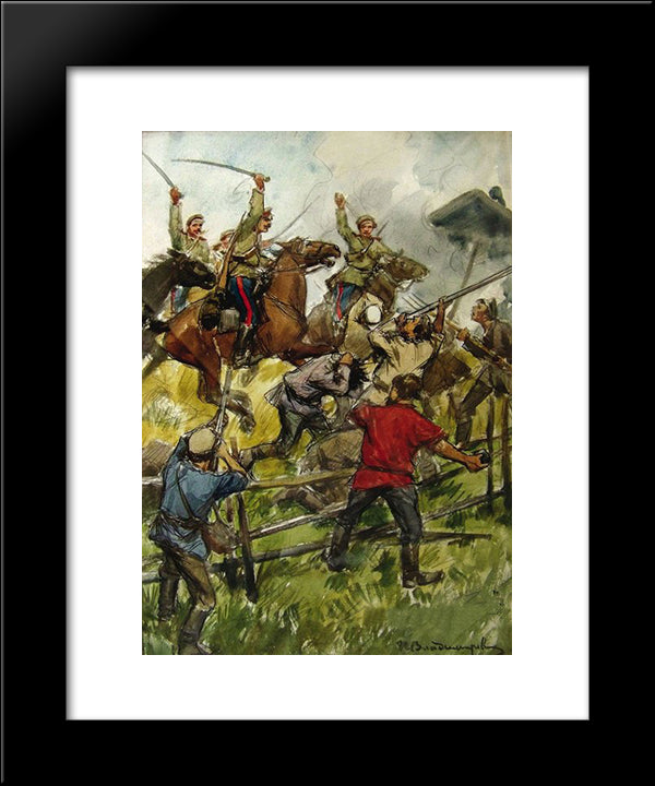 The Revolt Of The Peasants On The Estate Of Prince Shahovskoy 20x24 Black Modern Wood Framed Art Print Poster by Vladimirov, Ivan