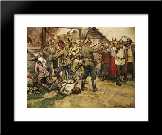 The Shooting Of Peasants By White Cossacks 20x24 Black Modern Wood Framed Art Print Poster by Vladimirov, Ivan