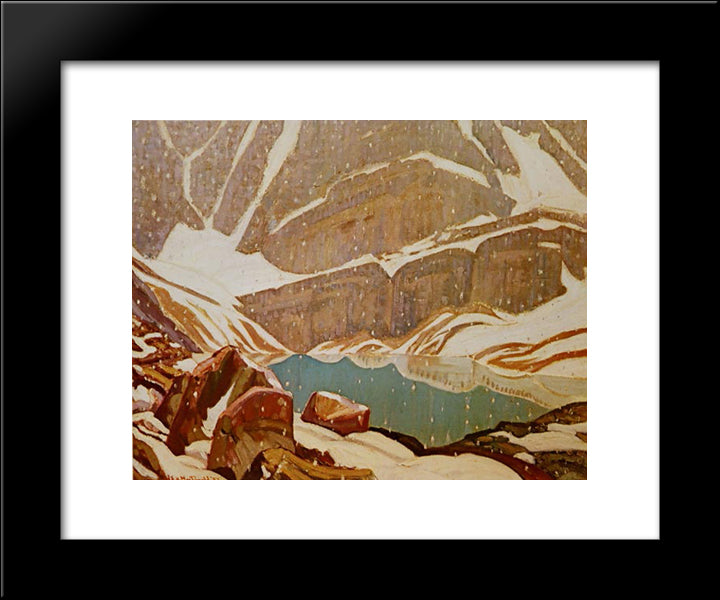Mountain Snowfall, Lake Oesa 20x24 Black Modern Wood Framed Art Print Poster by MacDonald, J. E. H.