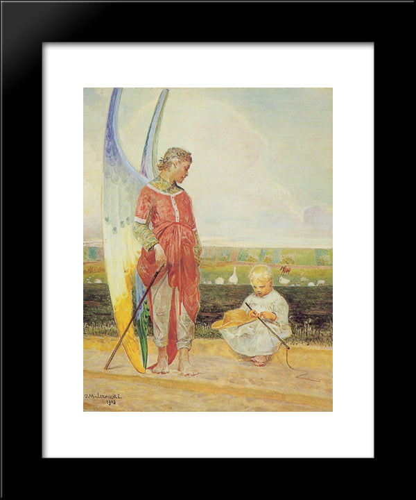 Angel And The Little Shepherd Boy 20x24 Black Modern Wood Framed Art Print Poster by Malczewski, Jacek