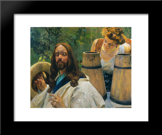 Christ And Samaritan Woman 20x24 Black Modern Wood Framed Art Print Poster by Malczewski, Jacek