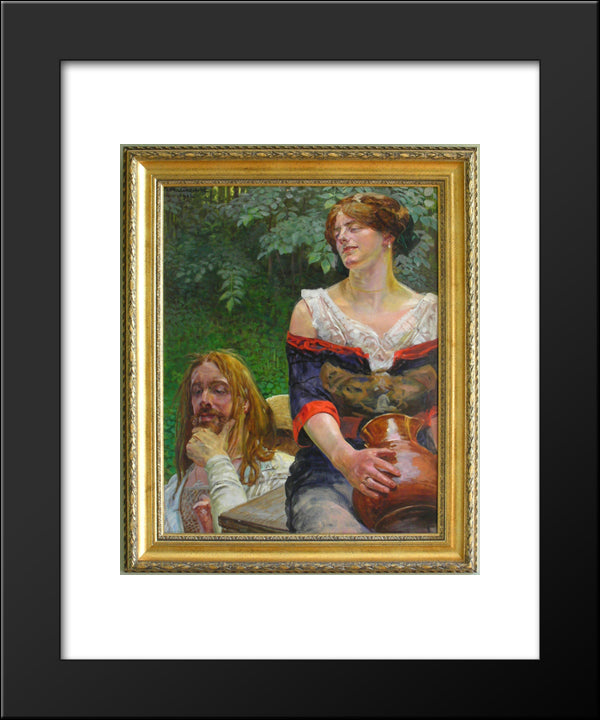 Christ And The Samaritian Woman 20x24 Black Modern Wood Framed Art Print Poster by Malczewski, Jacek