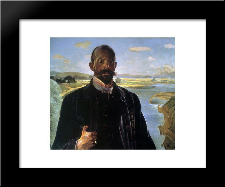 Self-Portrait, Vistula River Behind 20x24 Black Modern Wood Framed Art Print Poster by Malczewski, Jacek