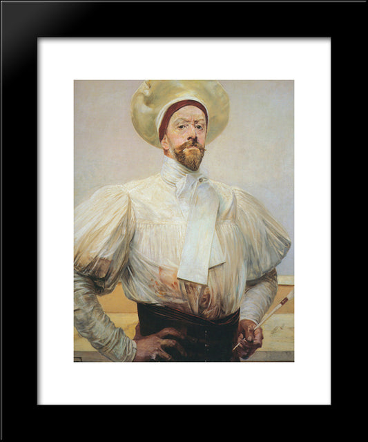 Self-Portrait In White Dress 20x24 Black Modern Wood Framed Art Print Poster by Malczewski, Jacek