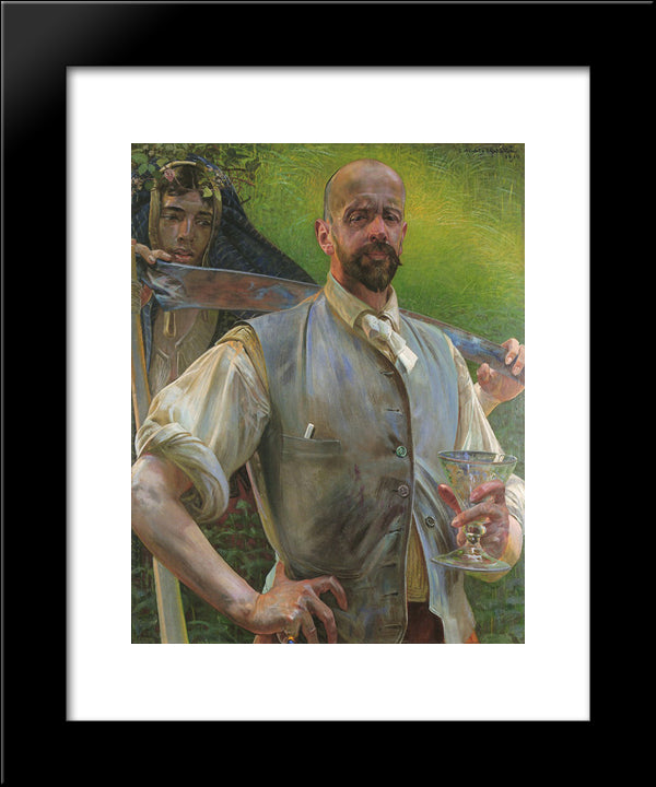 Self-Portrait With Death 20x24 Black Modern Wood Framed Art Print Poster by Malczewski, Jacek