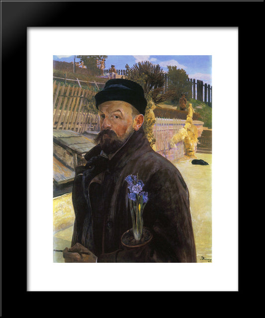 Self-Portrait With Hyacinth 20x24 Black Modern Wood Framed Art Print Poster by Malczewski, Jacek