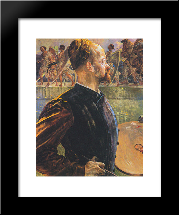 The Tribute Money (Triptych) Left 20x24 Black Modern Wood Framed Art Print Poster by Malczewski, Jacek