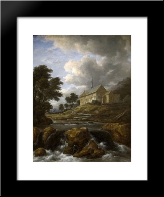 Landscape With A Church By A Torrent 20x24 Black Modern Wood Framed Art Print Poster by van Ruisdael, Jacob Isaakszoon
